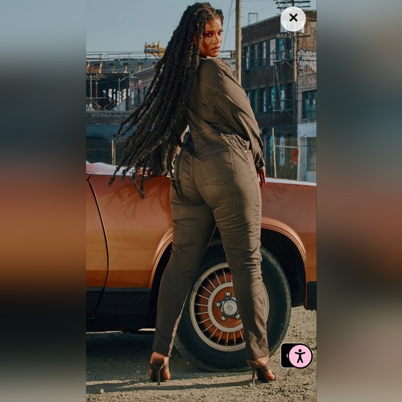 Chocolate Brown Denim Zip Front Jumpsuit - Picture 2 of 5